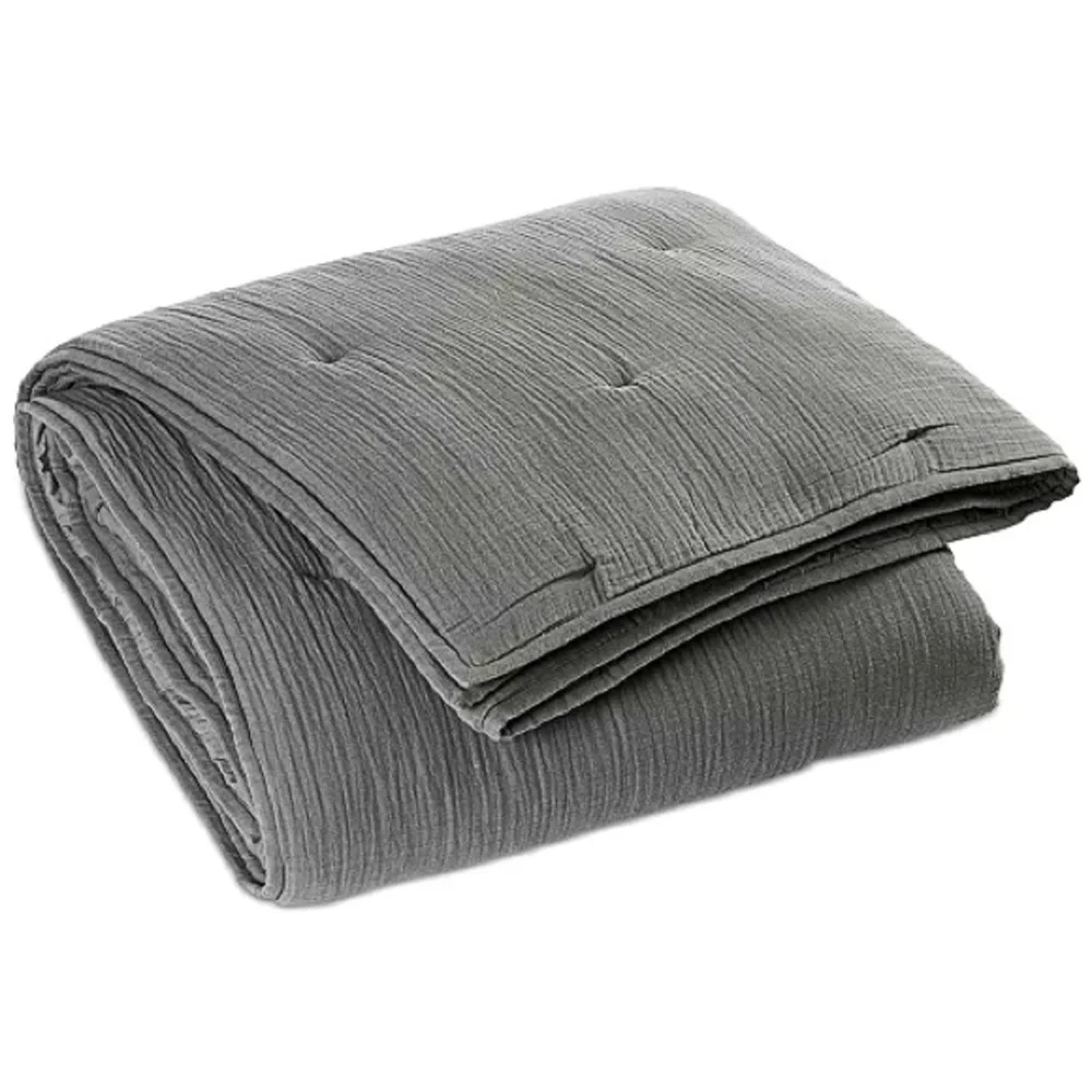 OAKE Textured Gauze Quilt, Twin, Charcoal, Created for Macy's